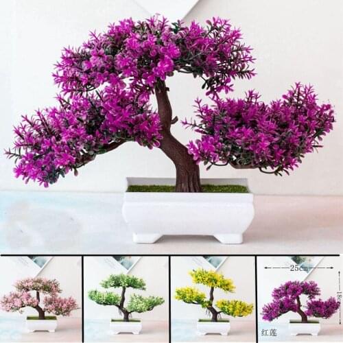 Artificial Pot Plant Flowers With Pot Fake False Garden Outdoor Flower Decor Pine Bonsai Small Tree Pot Hotel Garden Decor 2021