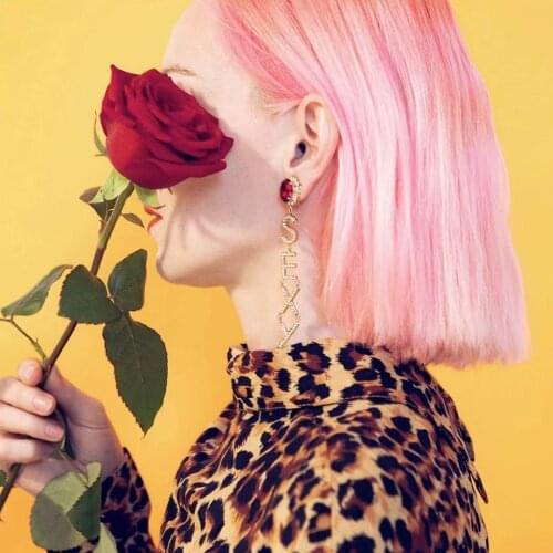 JIJIAWENHUA New Trend Rhinestone Imitation PearlSEXY' Letter womens Statement Earrings Dinner Fashion Jewelry Accessories