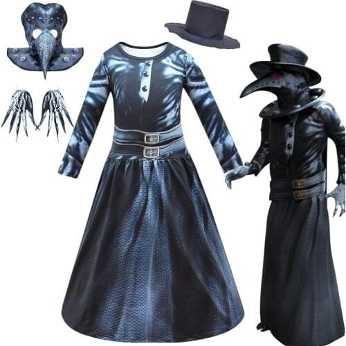 Halloween Carnival Plague Doctor Cosplay Costume Black Robe Hat Bird Beak Mask Doctor Schnabel Gothic Costume