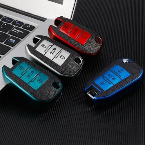 TPU Leather Car Folding Key Case Full Cover Shell For Peugeot 208 308 508 408 2008 3008 407 307 4008 For Citroen C4