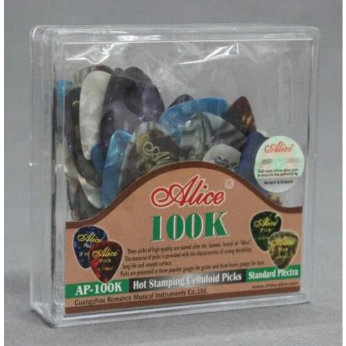 100pcs Square Box-packed AP-100K Gold Stamping Celluloid Guitar Picks Plectrum 0.46/0.71/0.81mm
