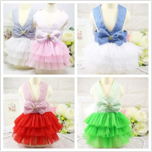 Pet Dog Summer Dress Stripe Fresh Layer Cake Dress Dog Chihuahua Teddy Bear Dress Skirt Dress Spring Summer Wear
