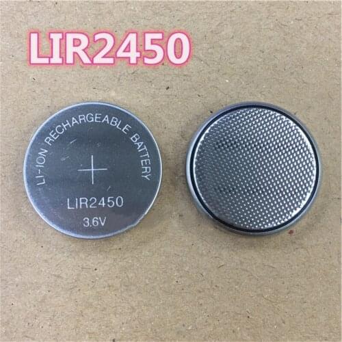 Good quality LIR2450 3.6V rechargeable button battery can replace CR2450 Free shipping