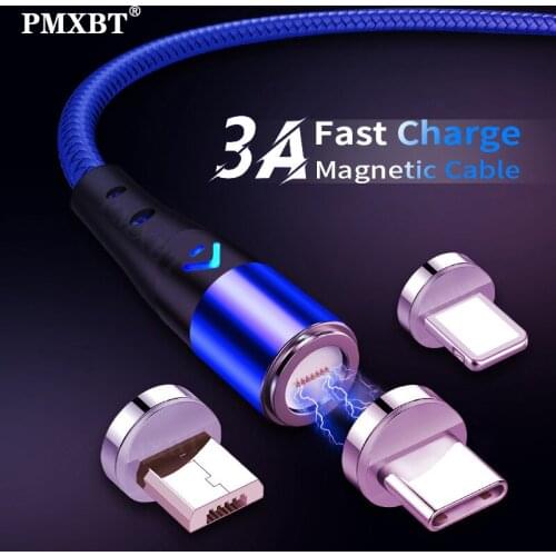 Magnetic Micro USB Type C Cable 3A Fast Charging LED Data Cord For iPhone 12 Xiaomi Mobile Phone Charge USB Charger Magnet Cable