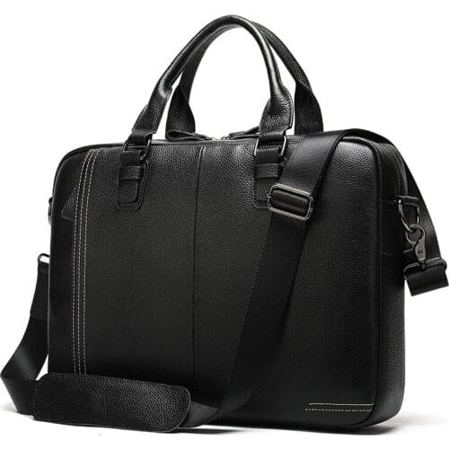 2021 leather mens retro business mens official document portable cowhide one-shoulder messenger bag zipper Solid Soft Handle