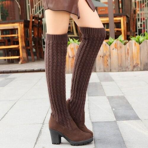 New Womens Boots 2021 Autumn Winter Thigh High Boots For Woman Shoes Knitting Wool Long Boot Women Boot Ladies Shoes