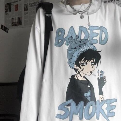 Autumn Korean Retro Harajuku Style Student Loose Top Large Size cotton top clothes Long Sleeve T-shirt sweatshirt punk hoodie