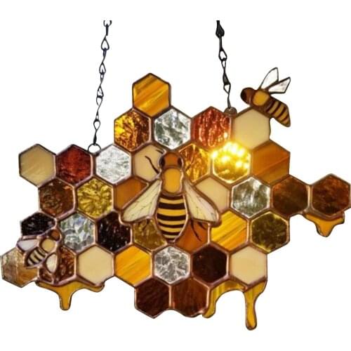 Bee Honeycomb Sun Catcher Bee Day Hanging Ornament Decoration For Home Office Garden Backyard