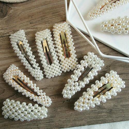 Popular Women Pearl Hair Clip Snap Barrette Stick HairPin Hair Accessories Gift