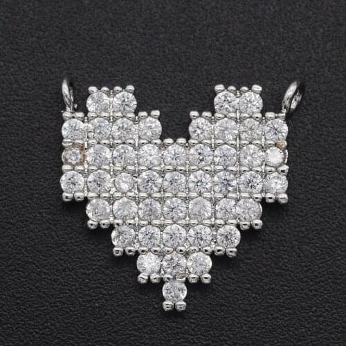 15x16mm 100% CZ Zircon DIY Jewelry Heart Shape Connectors Charm Wholesale Bracelet Making Connector Factory Sale