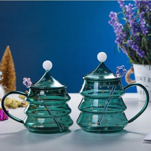 Christmas Glass Cup Transparent Anti-Scalding Christmas Tree Star Cup Coffee Cup Kids Christmas Gifts New Year Decorations 2021