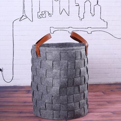 Handmade Weaved Felt Storage Buckets Stitching Desktop Sundries Debris Storage Bin Dirty Cloth Laundry Basket Kids Toy Organizer