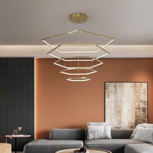 Modern Hexagon stainless steel Pendant lamp Living Room LED Pendant Light Nordic Simple Bedroom Kitchen Creative Golden Plated