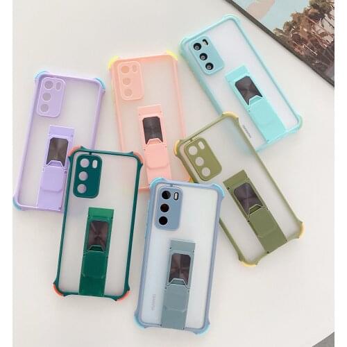 Corners Anti-drop With Kickstand For iPhone 12 11 Pro Max XR XS Max 7 8 Plus Soft Candy Color Camera Protection Phone Back Cover