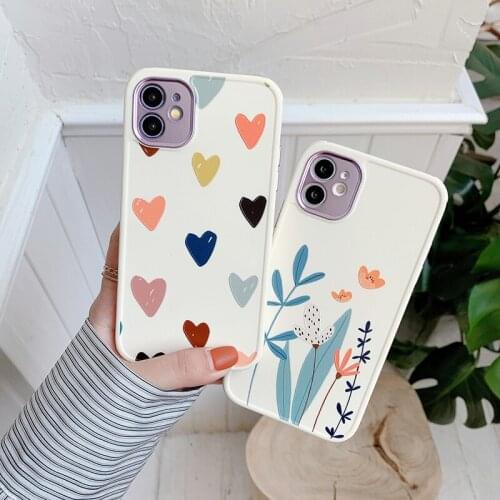 Vintage Flowers Love Heart Shockproof Phone Case For Iphone 11 12 Pro MAX Mini X XR XS MAX SE 2020 7 8 Plus Soft TPU Cover Funda