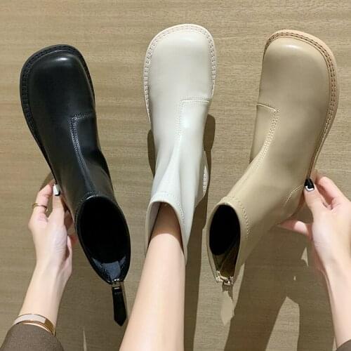 Womens Rubber Boots Zipper Shoes Boots-Women Winter Footwear Flat Heel Rain Med Ladies 2021 Autumn Low High Heel Rock Ankle Rom