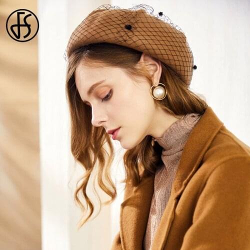 FS Solid French Womens Beret Hat With Veils Plain Casual Vintage Berets Girls Wool Warm Winter Beanie Hats Femme Ladies Caps