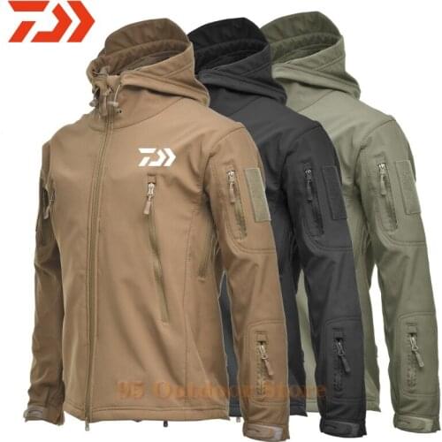 Daiwa Winter Case Shell Man Fishing Jacket Camouflage Hooded Fleece Waterproof Wind Hiking Cycling Fishing Clothing Warm Coat