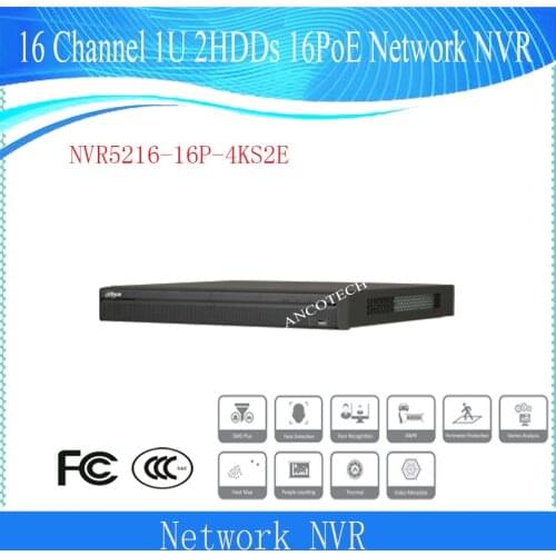 Dahua NVR 16 Channel 1U 16PoE 4K&H.265 Pro Network Video Recorder DHI-NVR5216-16P-4KS2E DAHUA POE NVR