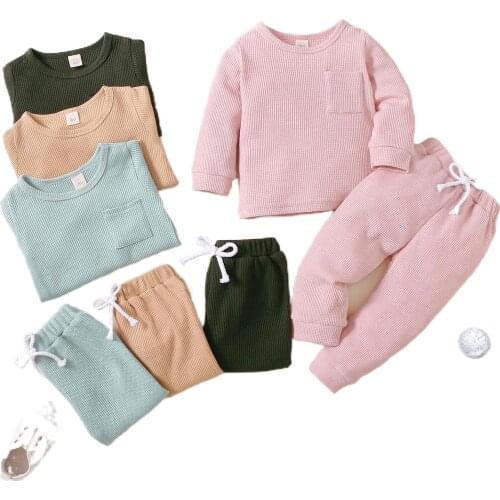 2Pcs Newborn Toddler Kids Baby Girl Bodysuit Romper Top Solid Pants Trousers Autumn Cotton Long Sleeve Outfit Clothes Set