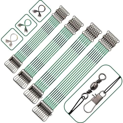 20PCS Anti Bite Steel Fishing Line 15cm 20cm 25cm 30cm Steel Wire Leader With Swivels Snaps Fishing Accessory Lead Core Wire