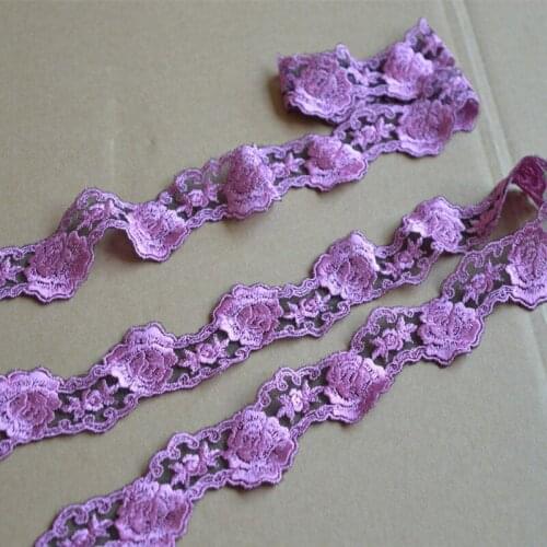 22Yards Magenta Fluorescent Flower Embroidered Scalloped Tulle Lace Trim 3Cm Wide High Quality Wedding Skirt Garment