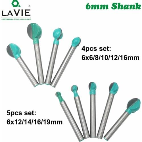 LAVIE 4pcs 5pcs 6mm Shank Ball Nose Round Carving Bit Router Bit for Wood Cove CNC Milling Bit Radius Core Tungsten Carbide 6003