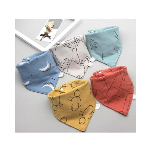 5 pcs/lot Baby Bibs Triangle Double Cotton Bibs Cartoon Print Saliva Towel Baby Boys Girls Feeding Apron Cotton Bandana Bibs