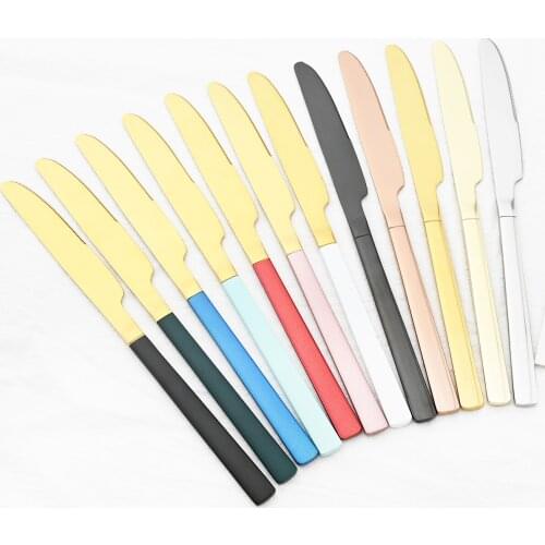 6Pcs/Set Stainless Steel Steak Knife Black Gold Silver Dinner Table Knife Set Western Restaurant Cutlery Flatware Dinnerware Set