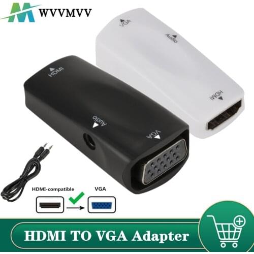 Mini HDMI-compatible Female to VGA Female Adapter 1080P FHD Audio Video HD2VGA Converter For PC Laptop HDTV Computer Projector