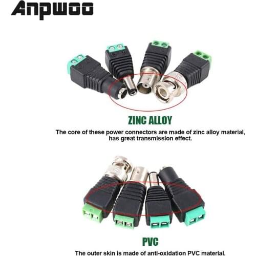 2.1x5.5mm Female and Male DC Power Adapter Connector Coaxial Camera Video BNC Male and Female Balun Connector for Coax Cat5 CCTV