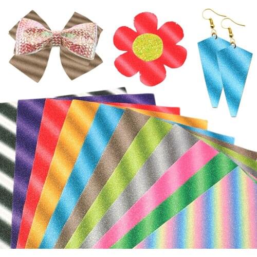 David accessories 20*33cm Striped Gradient Fine Glitter Synthetic Leather DIY Bow Bag Shoes Material Faux Leather Fabric,1Yc8037