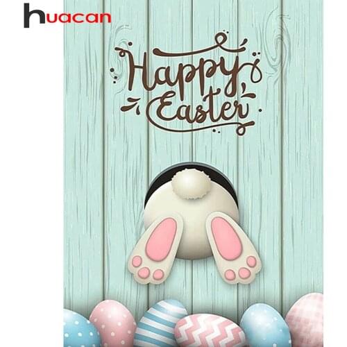 Huacan 5d Diy Diamond Painting Easter Egg Wall Stickers Full Square/round Embroidery Rabbit Animal Mosaic Crystal Diamond Art