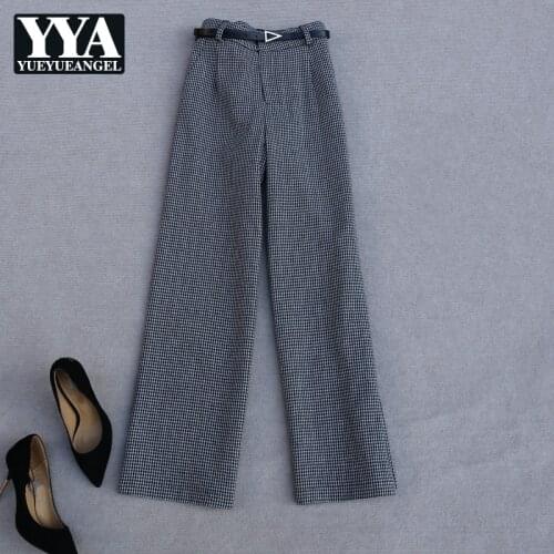 2021 New Womens Korean Style Fashion High Waist Straight Loose Wide Leg Pants Office Lady Elegant Casual Vintage Female Pants