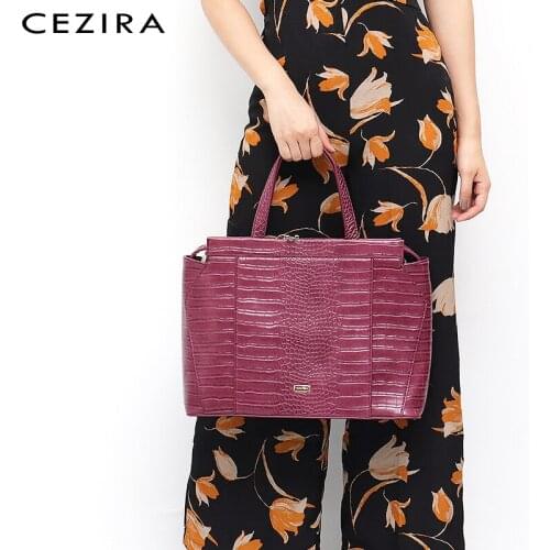 CEZIRA Luxury Crocodile Pattern Handbags For Women PU Leather Business Style Brand Tote Female Large Vegan Leather Shoulder Bags