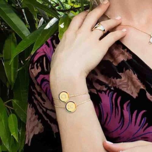 CZ 26 Alphabet Initial Bracelets for Women Men Fashion Geometric Round Bracelet Letters A-S Jewelry Birthday Gift