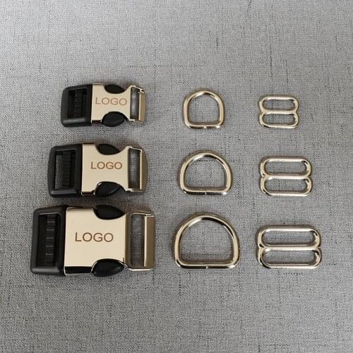 LOGO 1 Set 15mm 20mm 25mm Laser Engraving Metal Plastic Release D Ring Breakaway Buckle Clasp For Dog Collar DIY Accessories