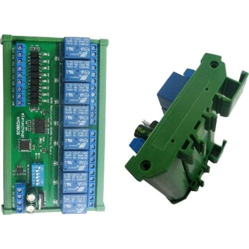 DC 12V 24V 8 Isolated Input & 8 Output DIN35 C45 Rail Box UART RS485 Relay Module Modbus RTU Control Switch Board
