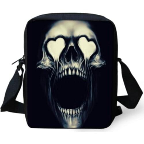 ELVISWORDS Small Messenger Bags For Women Boys Cool Punk Skull Printing Shoulder Bags Casual Sling Handbags Crossbody Bag Bolsa
