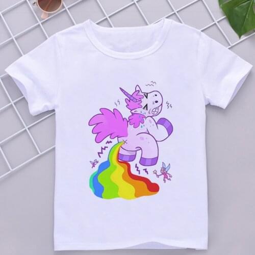 Pink Rainbow Pony Cartoon Children T-shirt Unicorn Kawaii T-shirt Girl Aesthetic Design Print Children White Summer T-shirt Boys