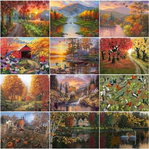 GATYZTORY Pictures By Number Fall Scenery Kits Home Decoration Coloring By Number Animal Drawing On Canvas HandPainted Art Gift