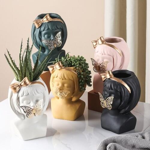 Ceramic Flowerpot Creative Butterfly Little Girl Flower Pot Home Decoration Ornaments Gift for Girlfriend Flower Pot Decoration