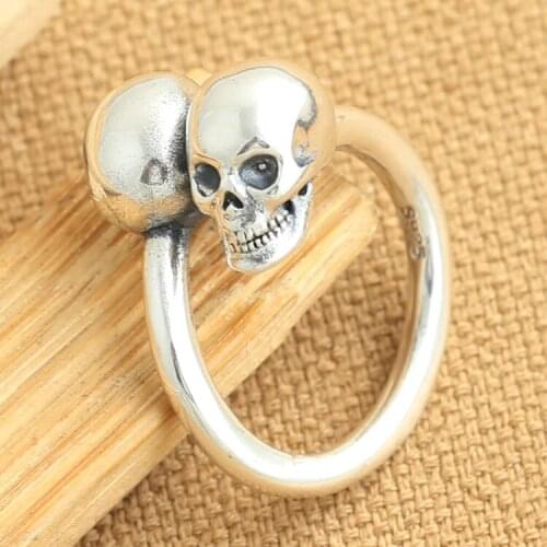 Handmade 925 Silver Skull Ring Vintage sterling silver Skeleton Cross ring good luck Skull ring Adjustable