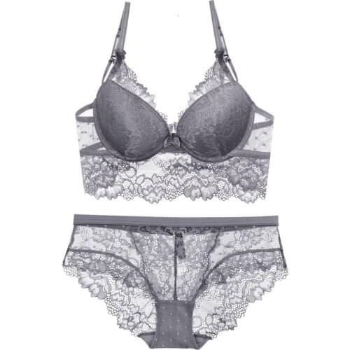 3 colors new 2018 sexy lace push up bra set for women intimate ABC large size bra brief sets embroidery flounced noble underwear