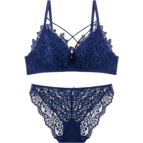 Hollow Embroidery Lingerie Solid Lace Sexy Bra Set 2018 Women Underwear Brassiere Brief Set for Women 34 36 38 B Cup