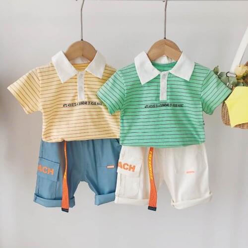 Toddler Boys Clothing Sets Fashion Striped Lapel Short Sleeve T-shirt Shorts 2pcs Kids Clothes 2 3 4 5 6 Years Boy Suits Summer