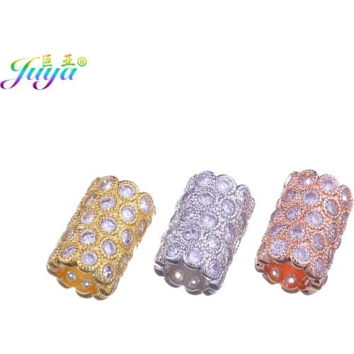 Handmade Copper Beads Supplies Gold/Rose Gold Cubic Zirconia Tube Beads Accessories For Beadwork Jewelry DIY Making