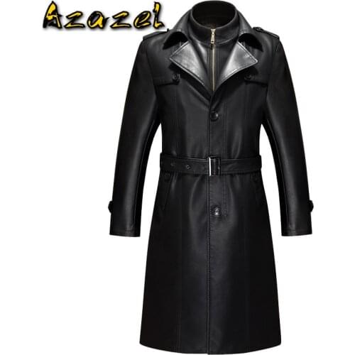 European and American Style Mens Trench Coat Faux Leather Sheepskin Formal Overcoat Men Long Male Leather Coat Plus 5xl C275