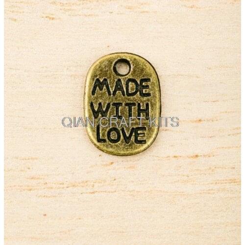 Set of 250pcs saying 'Made with Love' Zinc Alloy antiqued bronze Tone Charms pendants 11mmx8mm
