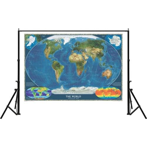 Non-woven Spray World Map 150x225cm The World Satellite Map with Flag and Surface Temperature Map